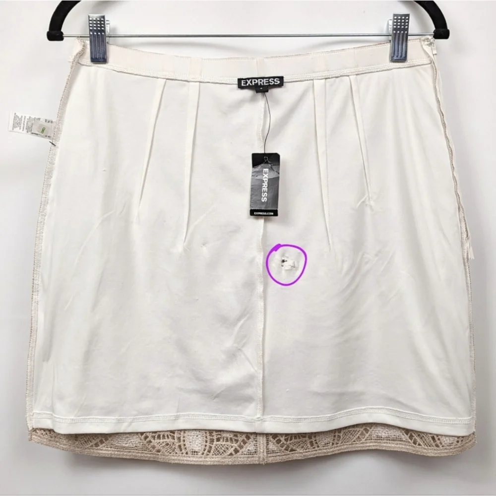 Express Mini Skirt Sequinned Metallic Crocheted Lace White Rose Gold size 8 NWT